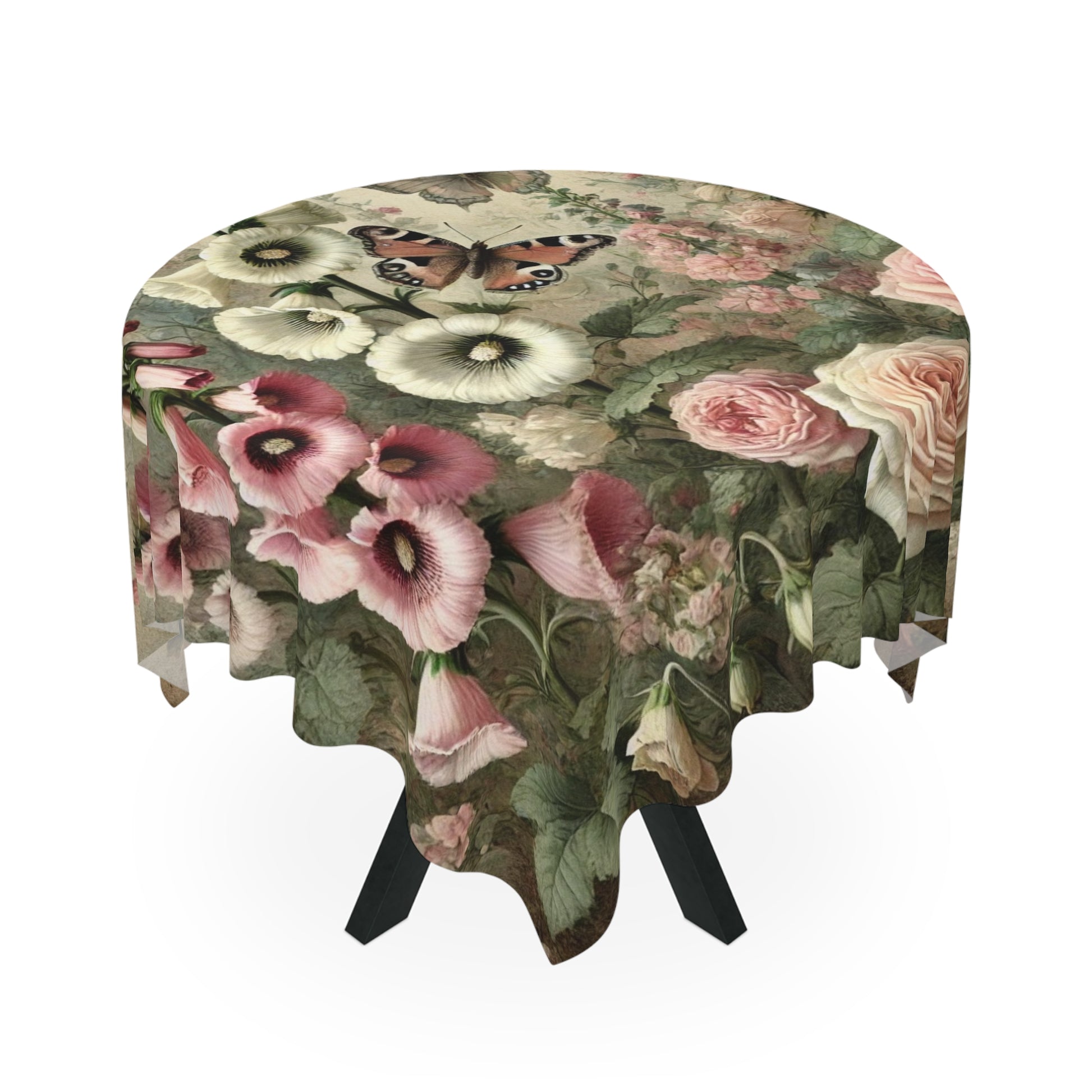 Floral Vintage Tablecloth with Butterflies - Elegant Home Decor for Dining and Gatherings