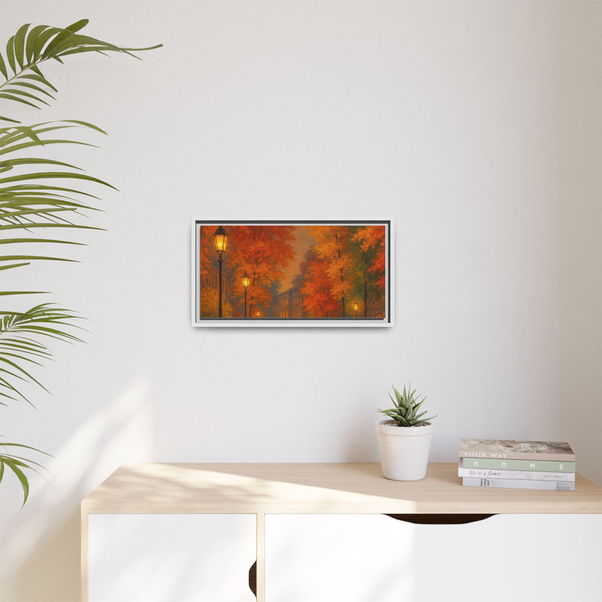 Autumn Cityscape Canvas Art – Warm Fall Skyline Wall Décor