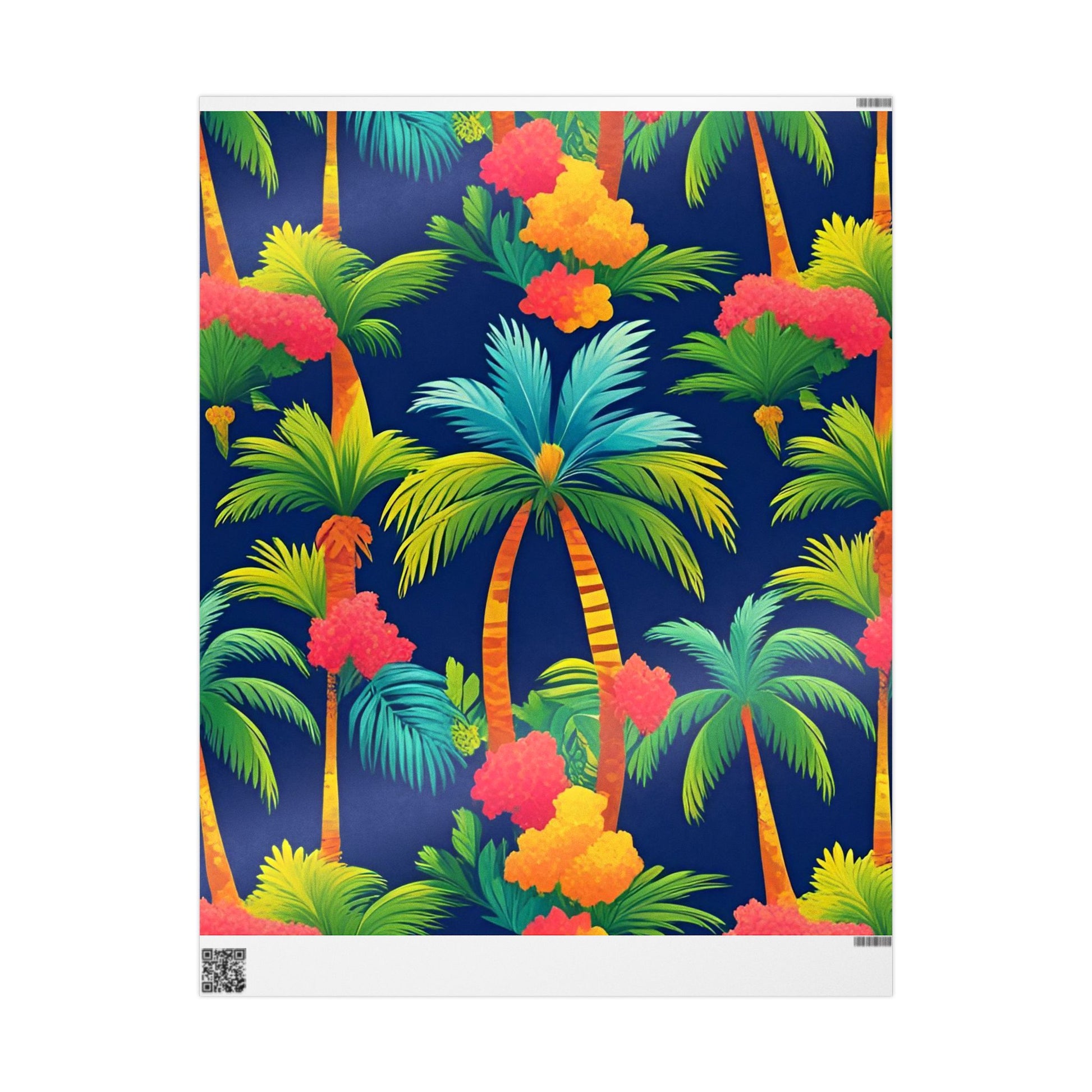 Colorful Palm Tree Wrapping Paper – Tropical Gift Wrap on Navy Blue Background