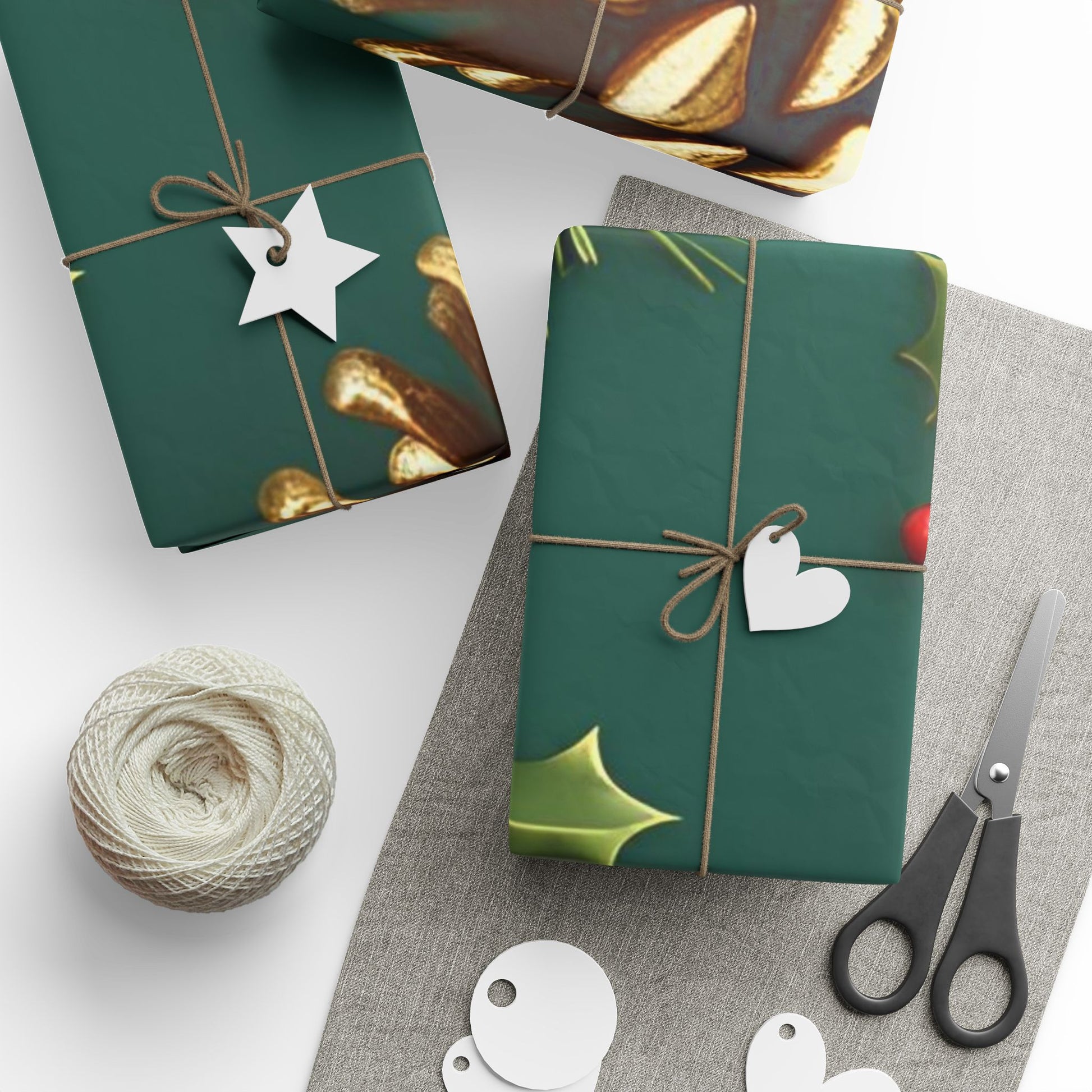 Pinecone Green and Gold Wrapping Paper – Holly & Evergreen Christmas Gift Wrap