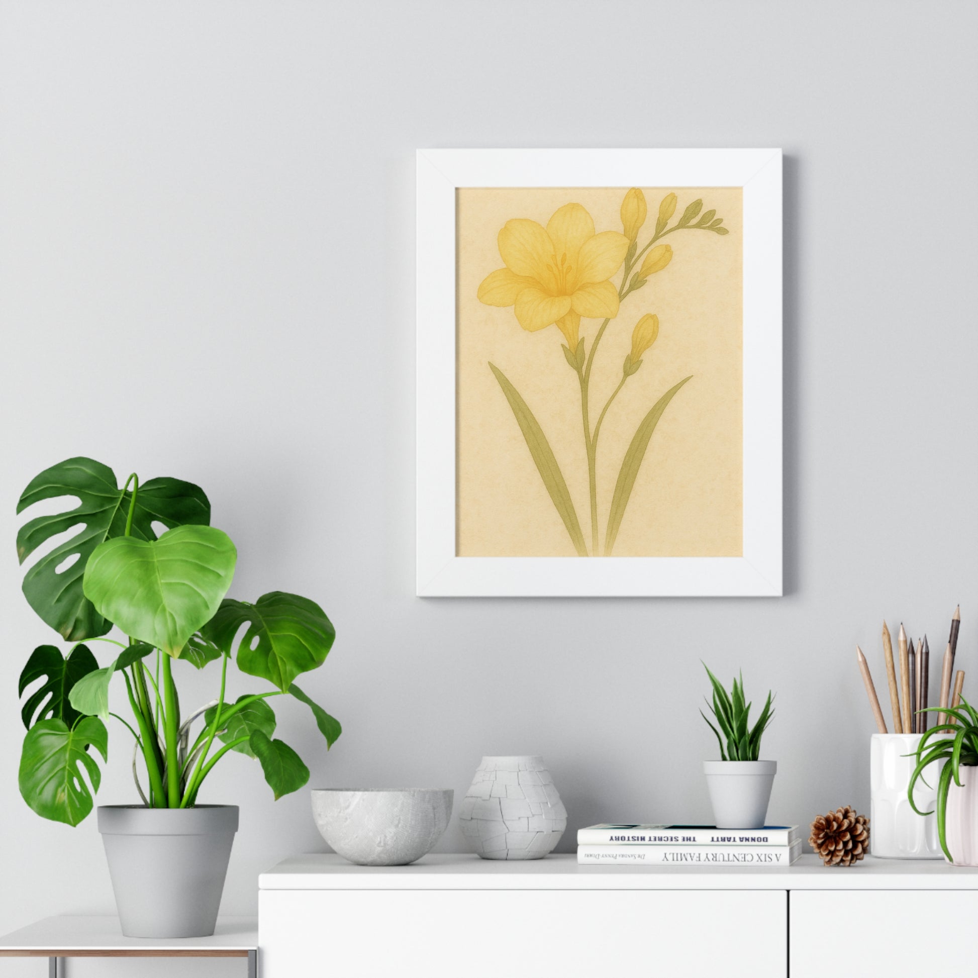 "Yellow Lily" – Framed Botanical Watercolor Print, Exclusive Botanical Series