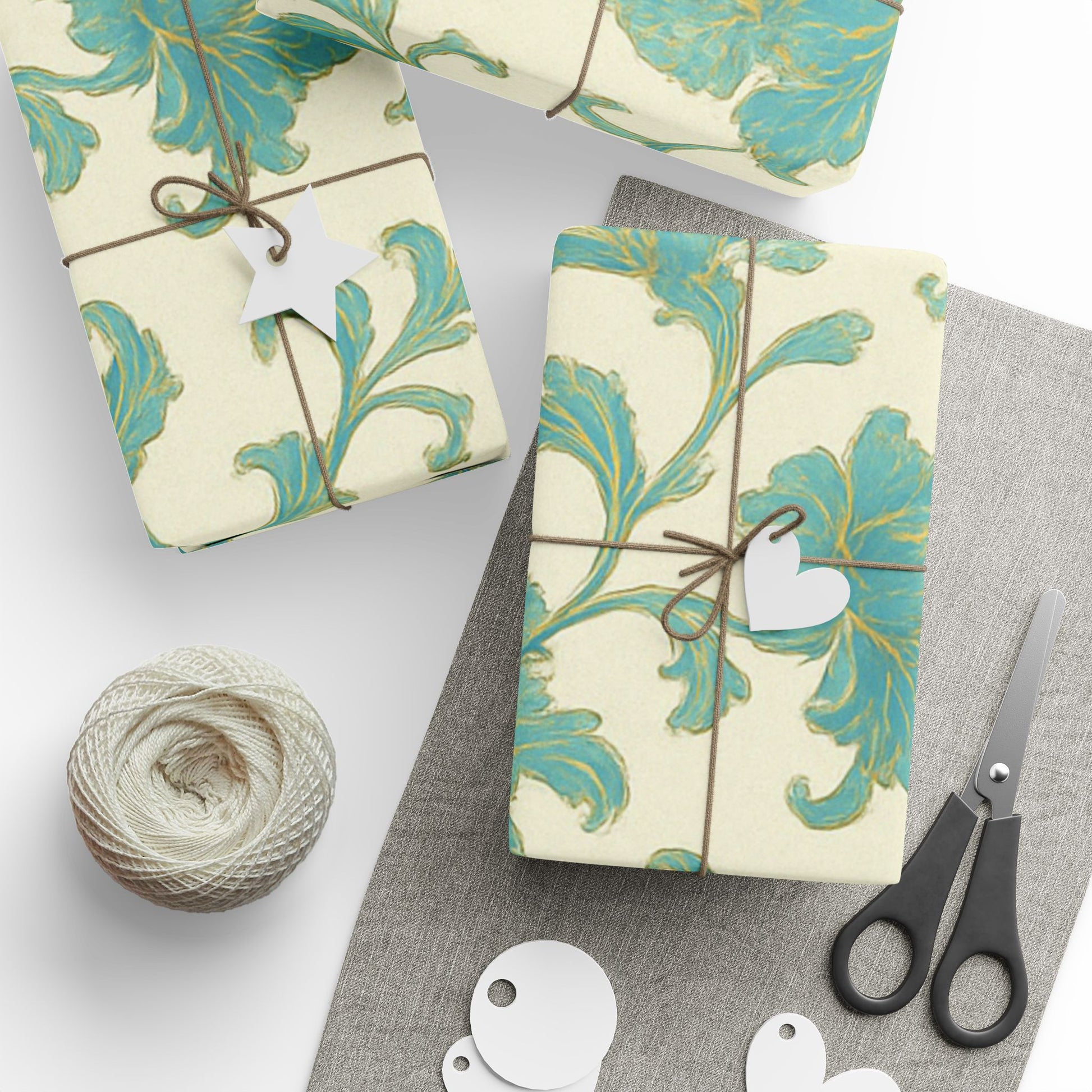 Elegant Teal Vintage Floral Wrapping Paper – Classic Cream Background Gift Wrap