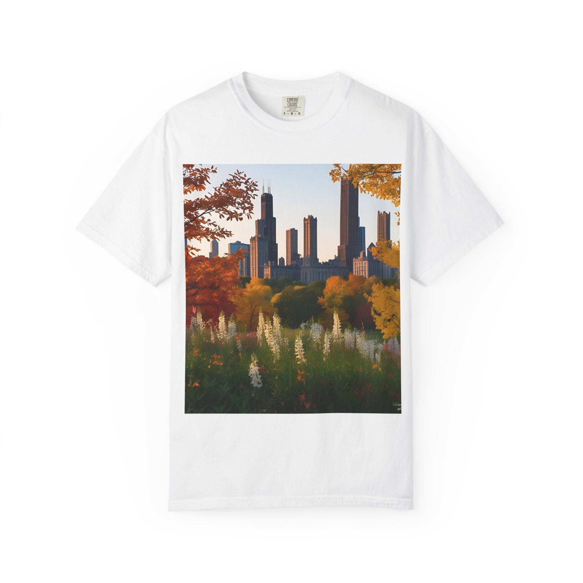 Cityscape Fall Unisex T-Shirt, Autumn Vibe Tee, Trendy Graphic Tee, Urban Nature Shirt, Comfortable Everyday Top