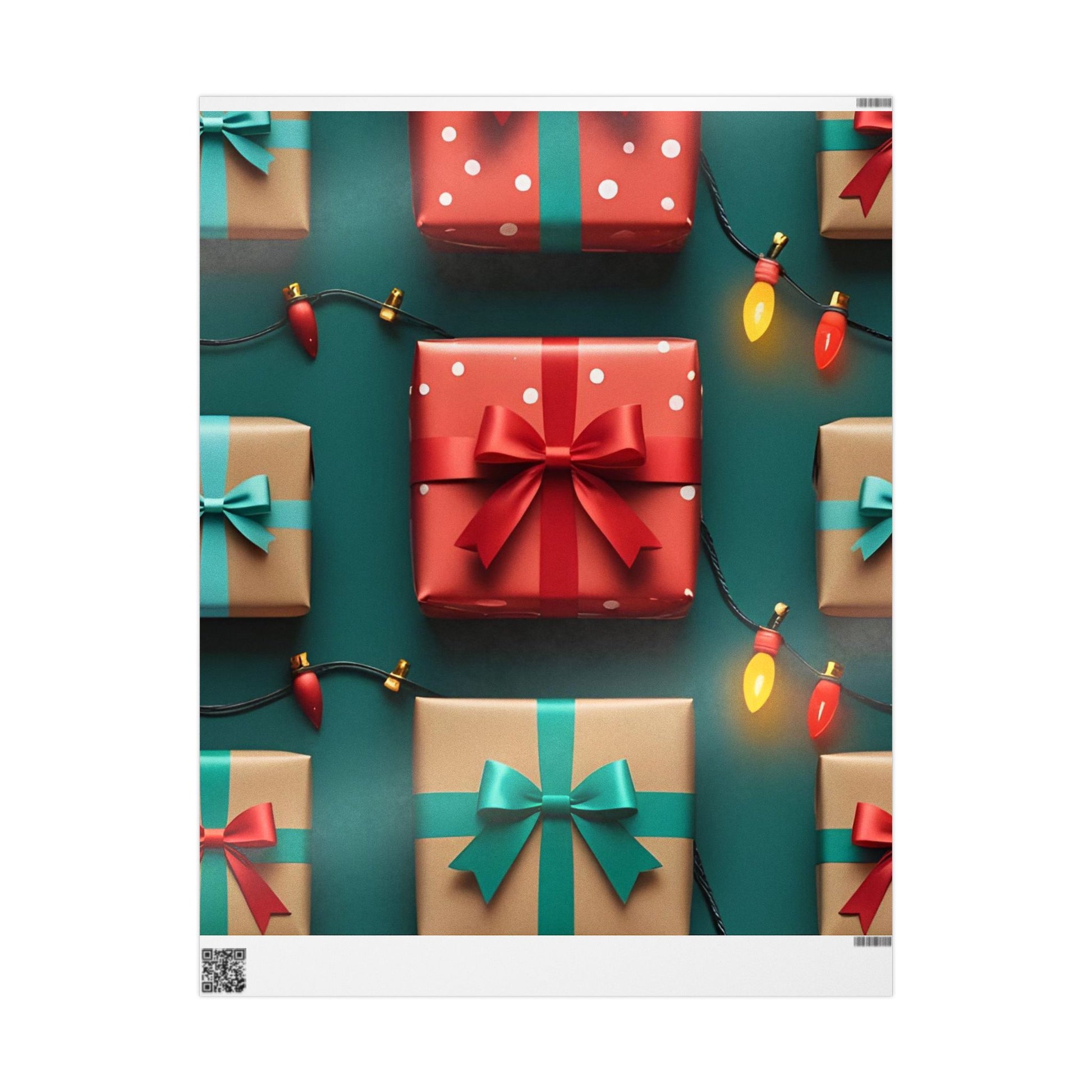 Red and Kraft with Bows and Lights Wrapping Papers - Festive Holiday Gift Wrapping Paper
