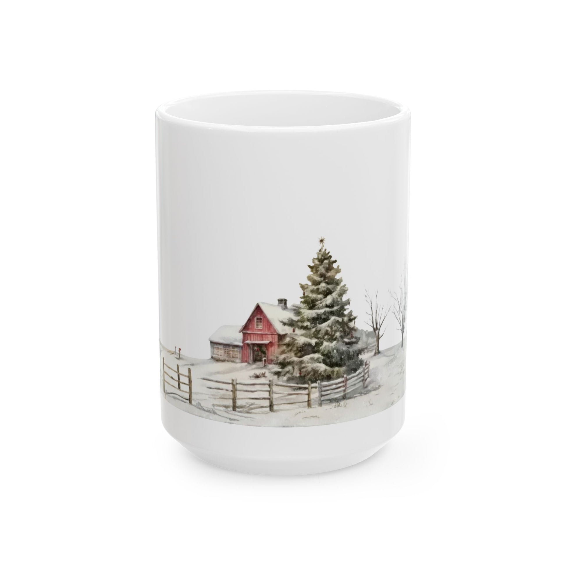 Whispers of Winter – Christmas Barn Mug | Rustic Holiday Drinkware by Paper Pleasures - Winter Barn Scene Ceramic Mug