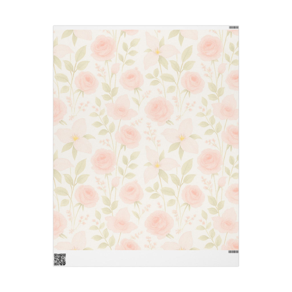 Blush Rose and Lily Floral Wrapping Paper – Elegant Watercolor Gift Wrap for Special Occasions