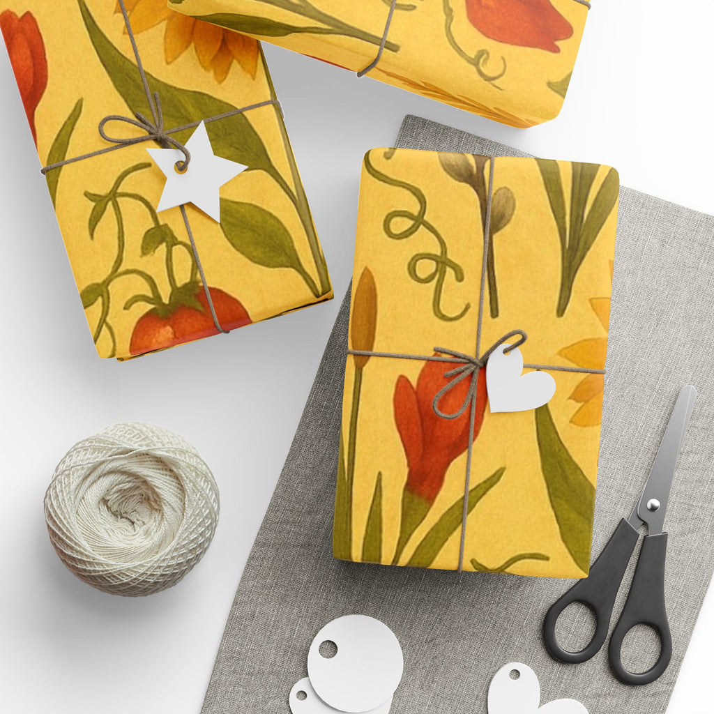 Sunflower Tomato Wildflower Wrapping Paper Yellow Garden Theme