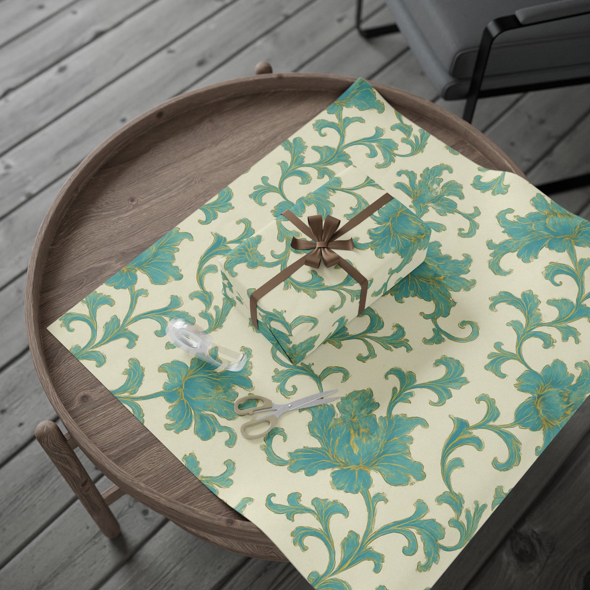 Elegant Teal Vintage Floral Wrapping Paper – Classic Cream Background Gift Wrap