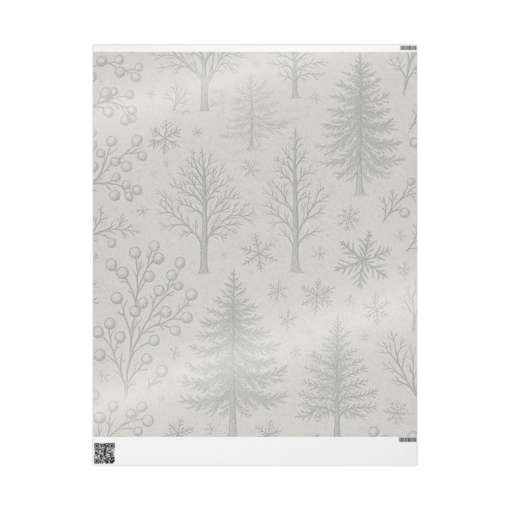 Winter’s Hush Gift Wrapping Paper – Elegant Silver Trees & Snowflake Design | Paper Pleasures
