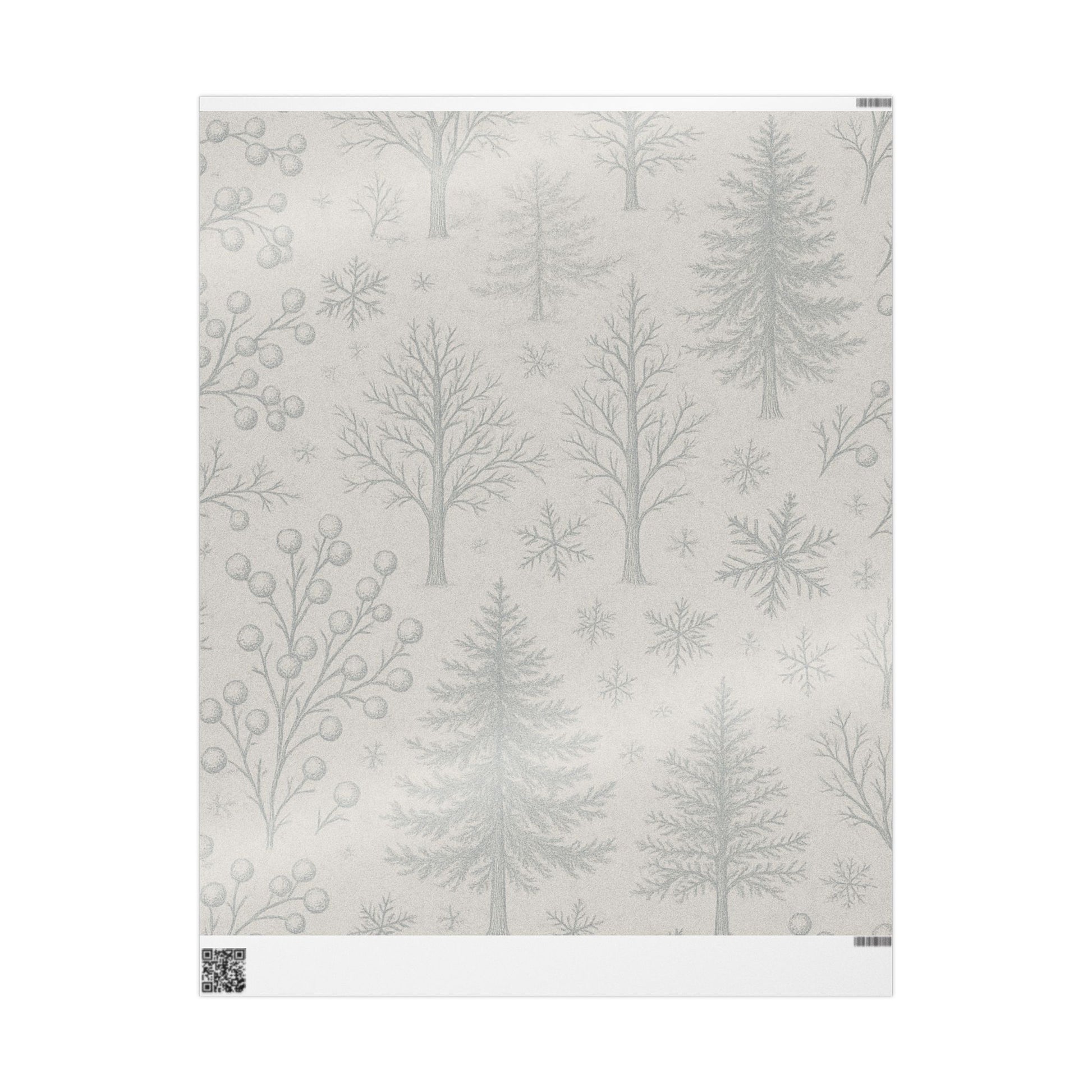 Winter’s Hush Gift Wrapping Paper – Elegant Silver Trees & Snowflake Design | Paper Pleasures