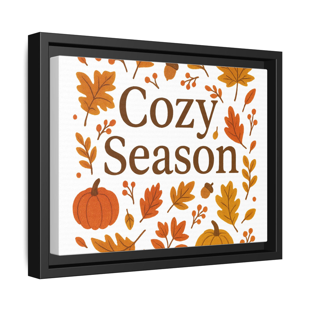 Framed Autumn Wall Art with Elegant Serif & Leaf Motifs – Cozy Season Typography Quote Print