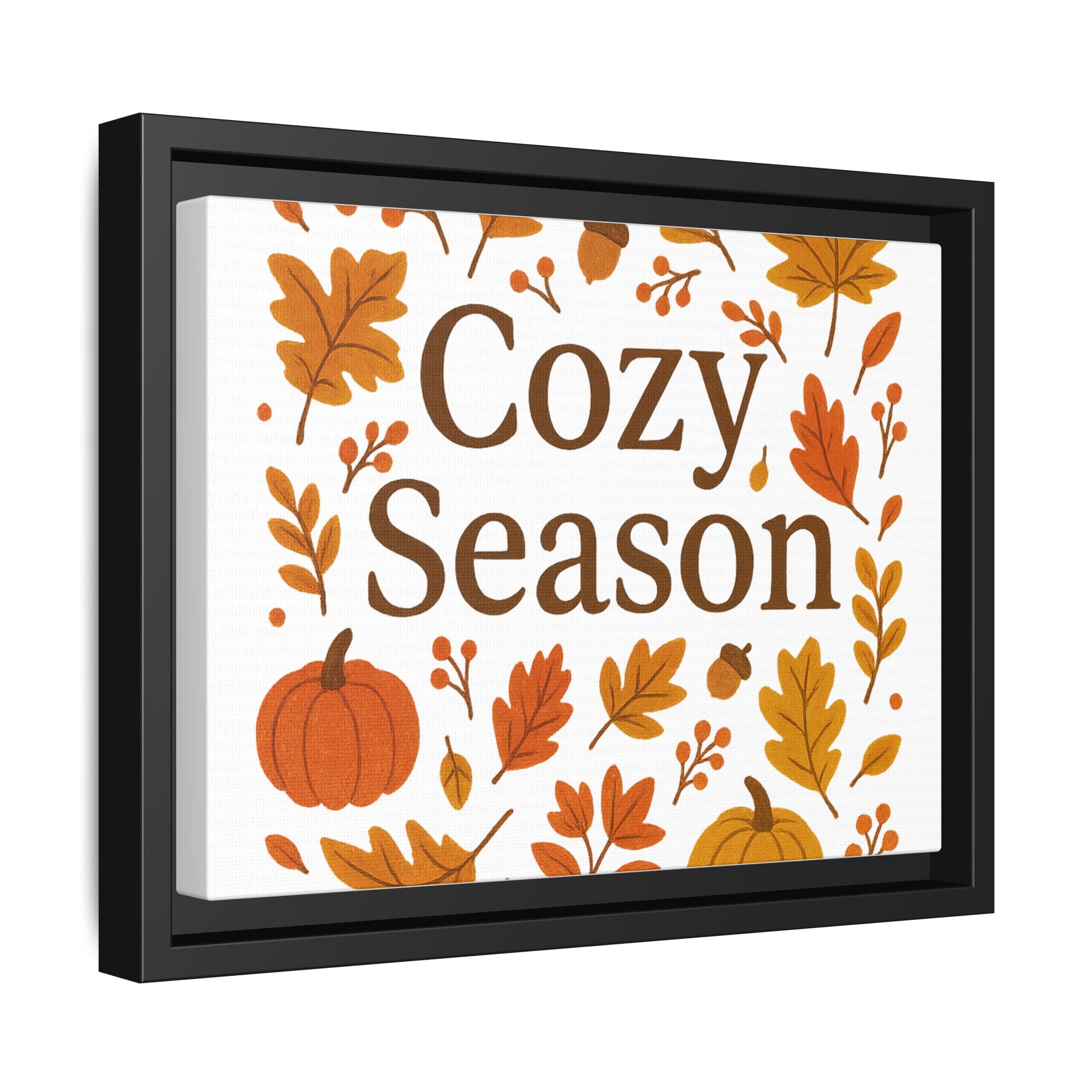 Framed Autumn Wall Art with Elegant Serif & Leaf Motifs – Cozy Season Typography Quote Print