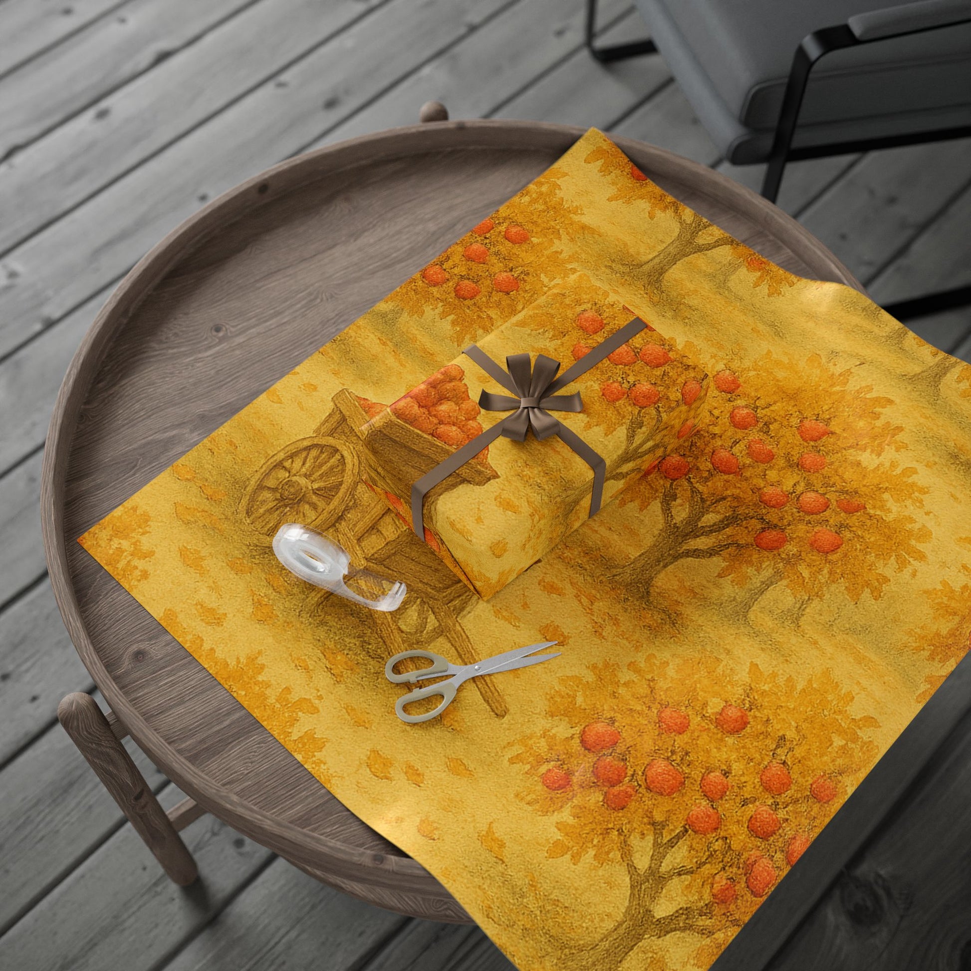 Golden Orchard Harvest Print – Autumn Apple Tree Wall Art or Gift Wrap | Paper Pleasures Autumn Harvest Wrapping Paper - Festive Orange Orchard Design for Fall Celebrations