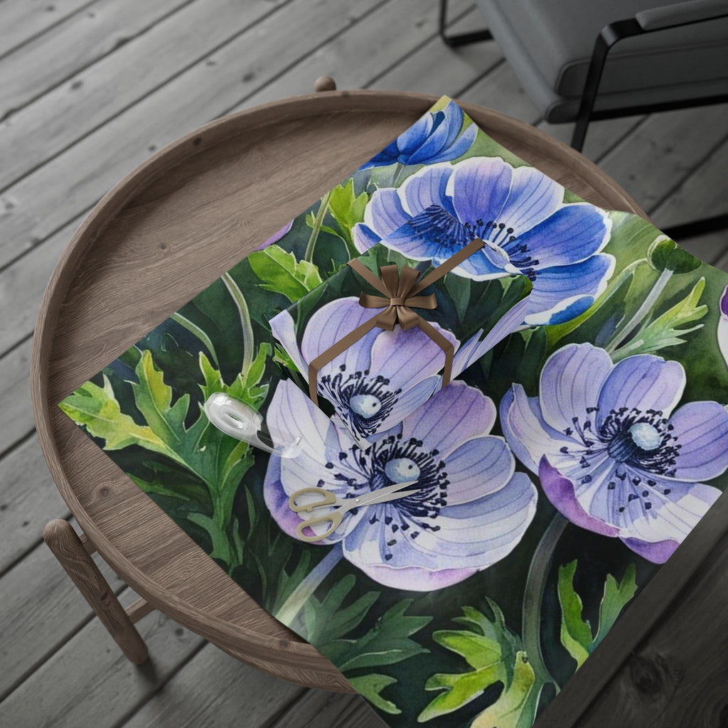Purple & Blue Anemone Wrapping Paper – Elegant Botanical Gift Wrap Sheets