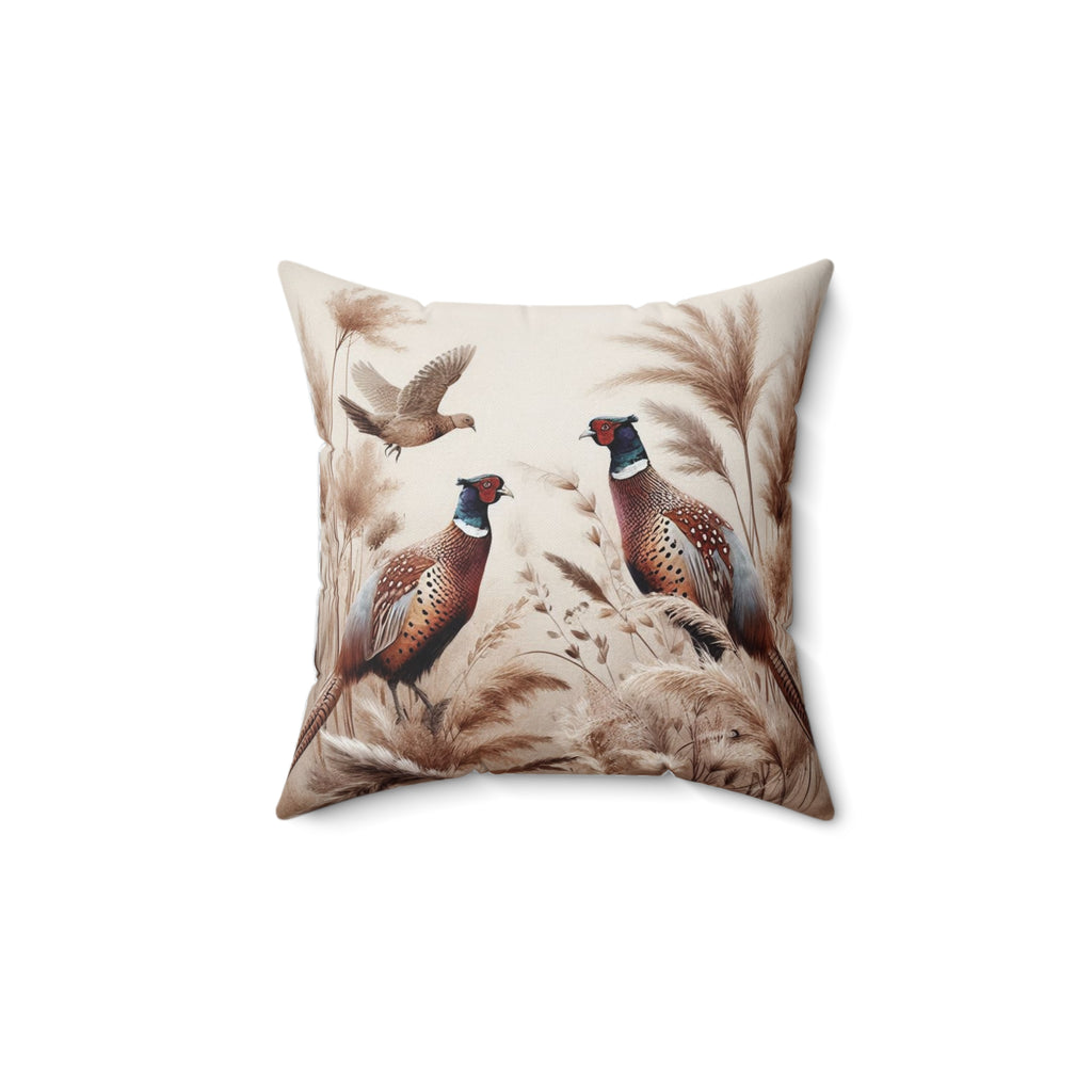 Fall Pillow with Pheasants – Nature-Inspired Decorative Cushion, Autumn Wildlife Home Accent Pillow