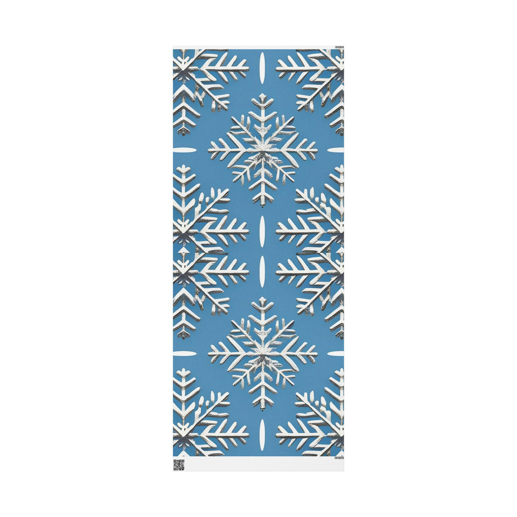 Silver Snowflake Wrapping Paper – Elegant Holiday Gift Wrap on Winter Blue Background