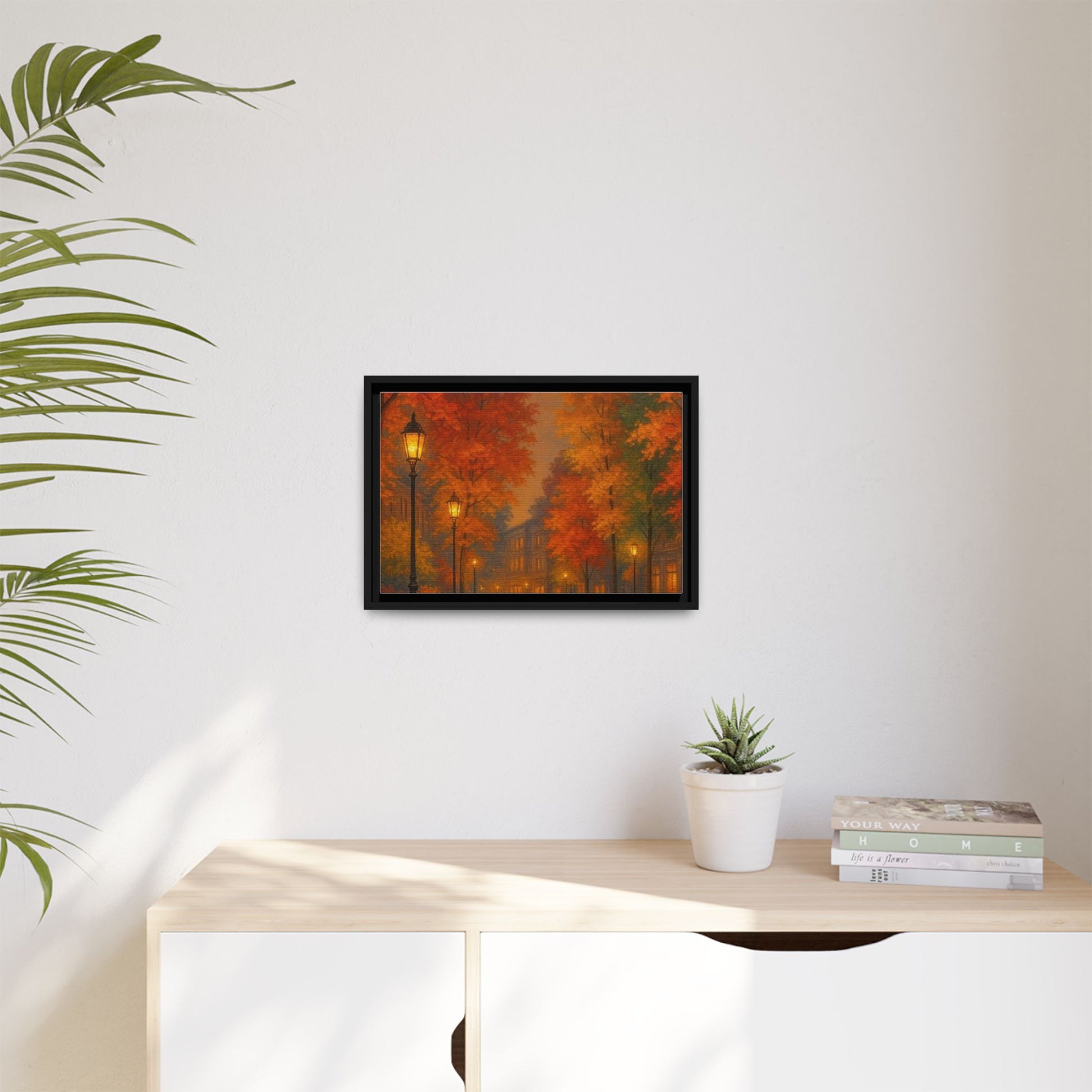 Autumn Cityscape Canvas Art – Warm Fall Skyline Wall Décor