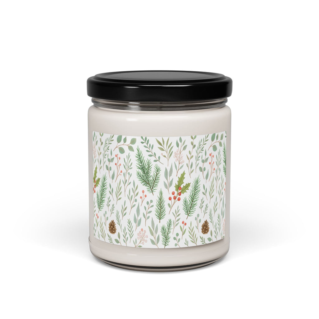 Whispers of Winter Botanical Candle Wrap – Watercolor Evergreen and Holly Pattern – Ana