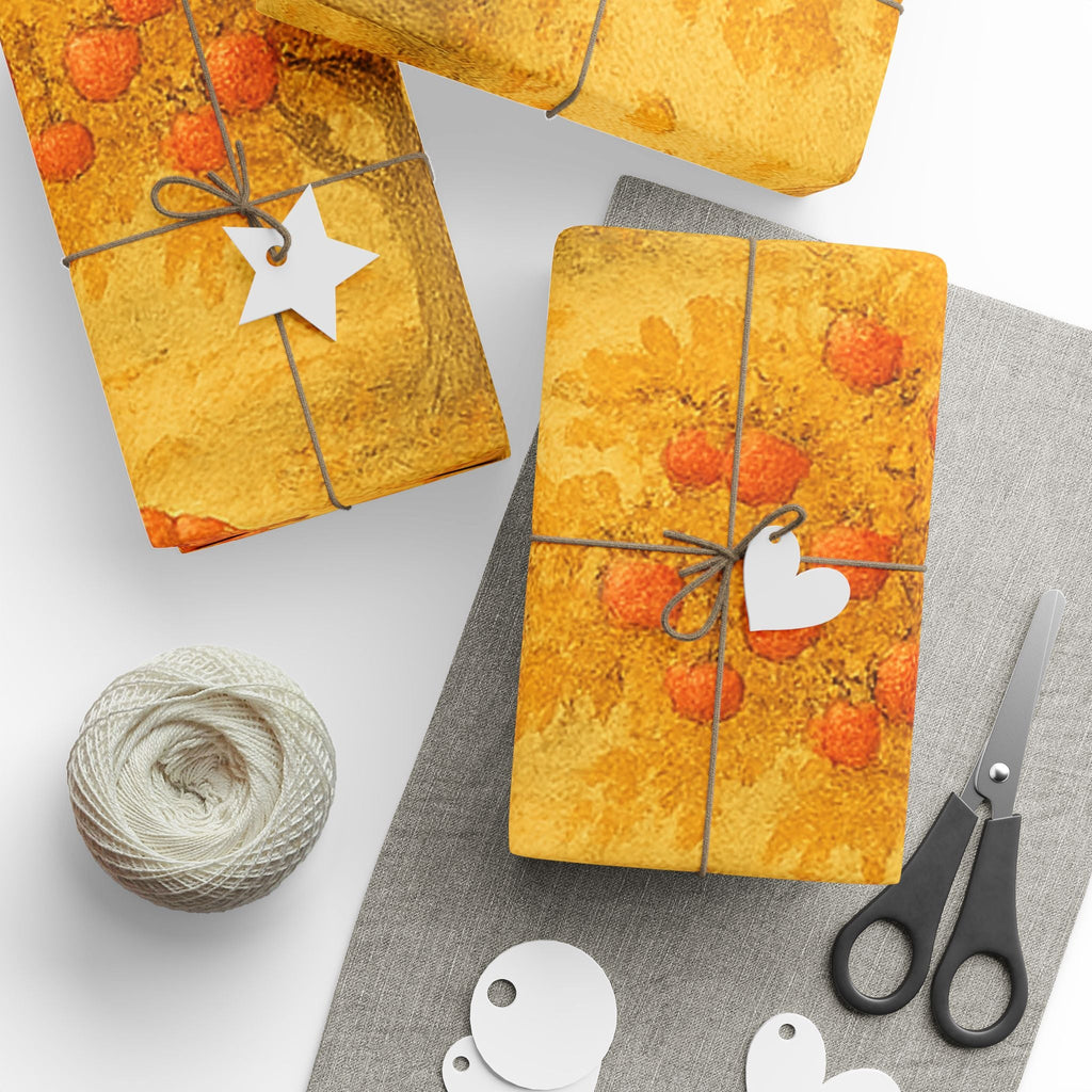 Autumn APPLE Harvest Vintage Wrapping Paper - Festive Orange Orchard Design for Fall Celebrations