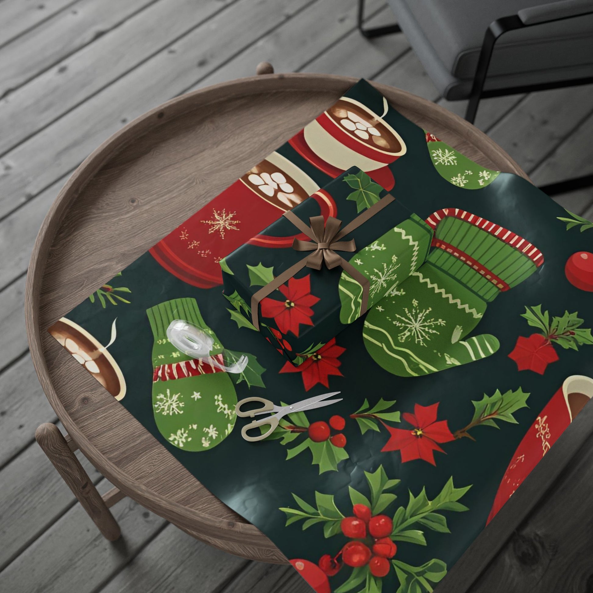 Holiday Mittens & Hot Cocoa Wrapping Paper – Festive Christmas Gift Wrap with Red Mugs