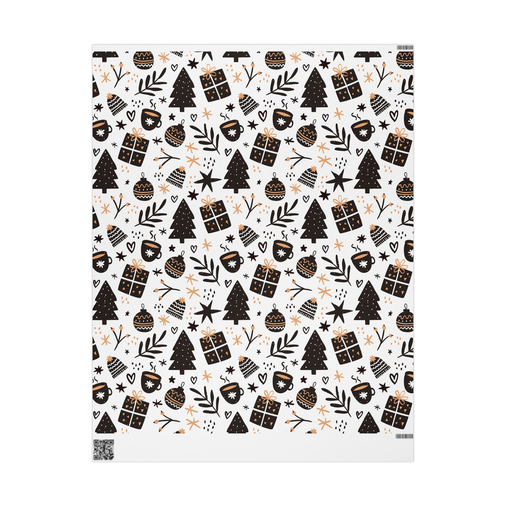 Cozy Cocoa Wrapping Paper – Warm Modern Holiday Gift Wrap - As Designer - Festive Holiday Wrapping Paper with Christmas Trees and Gifts