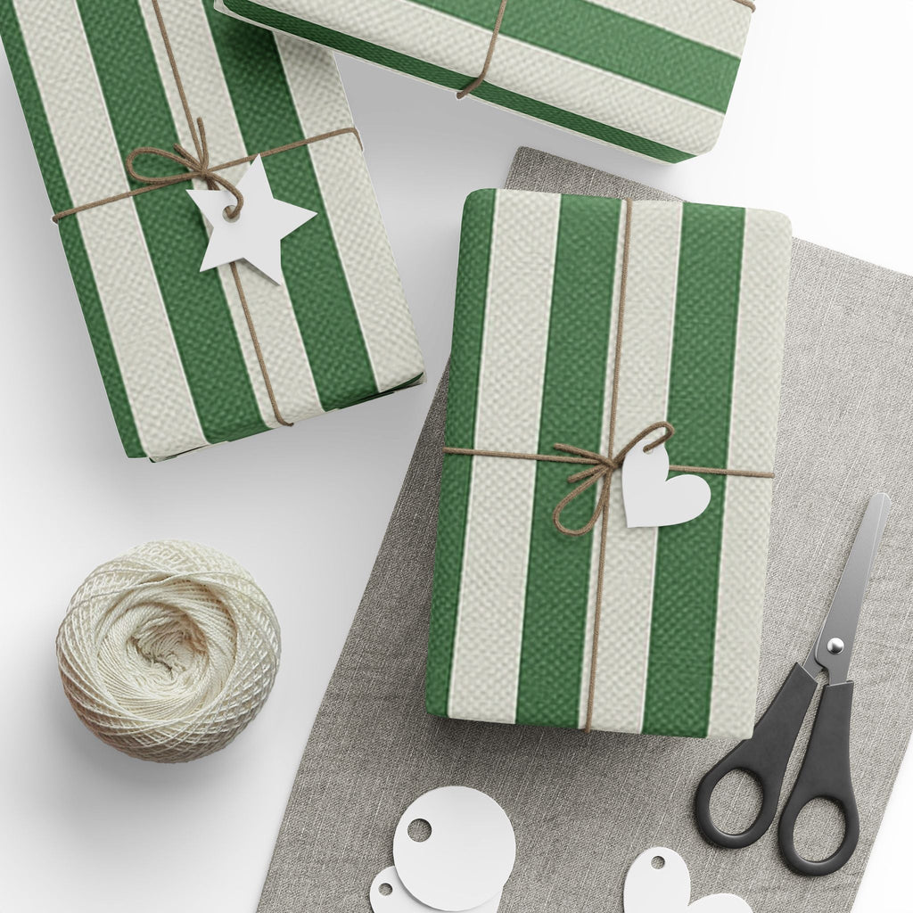 Green and White Elegantly Striped Wrapping Paper for Holidays & Celebrations