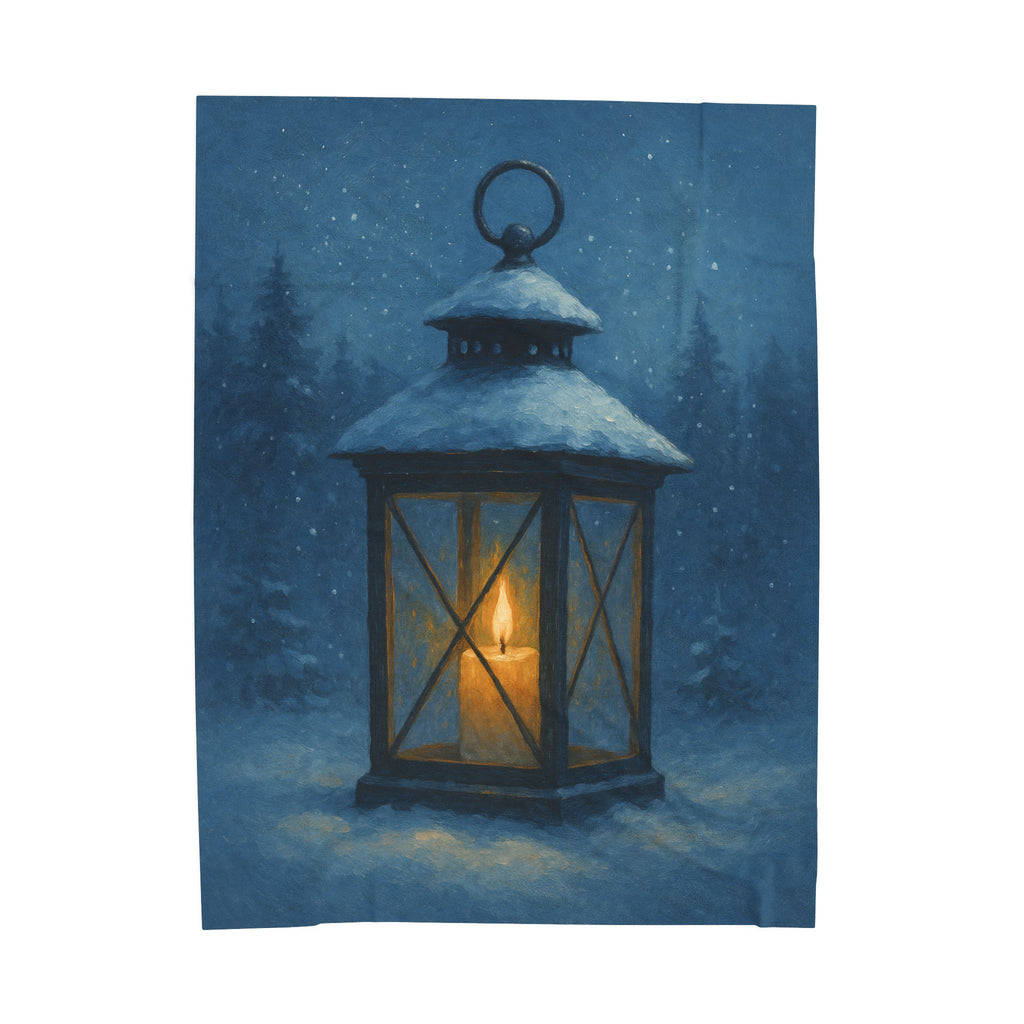 Winter’s Hush Blue Lantern Velveteen Plush Blanket – Cozy Winter Decor | Paper Pleasures