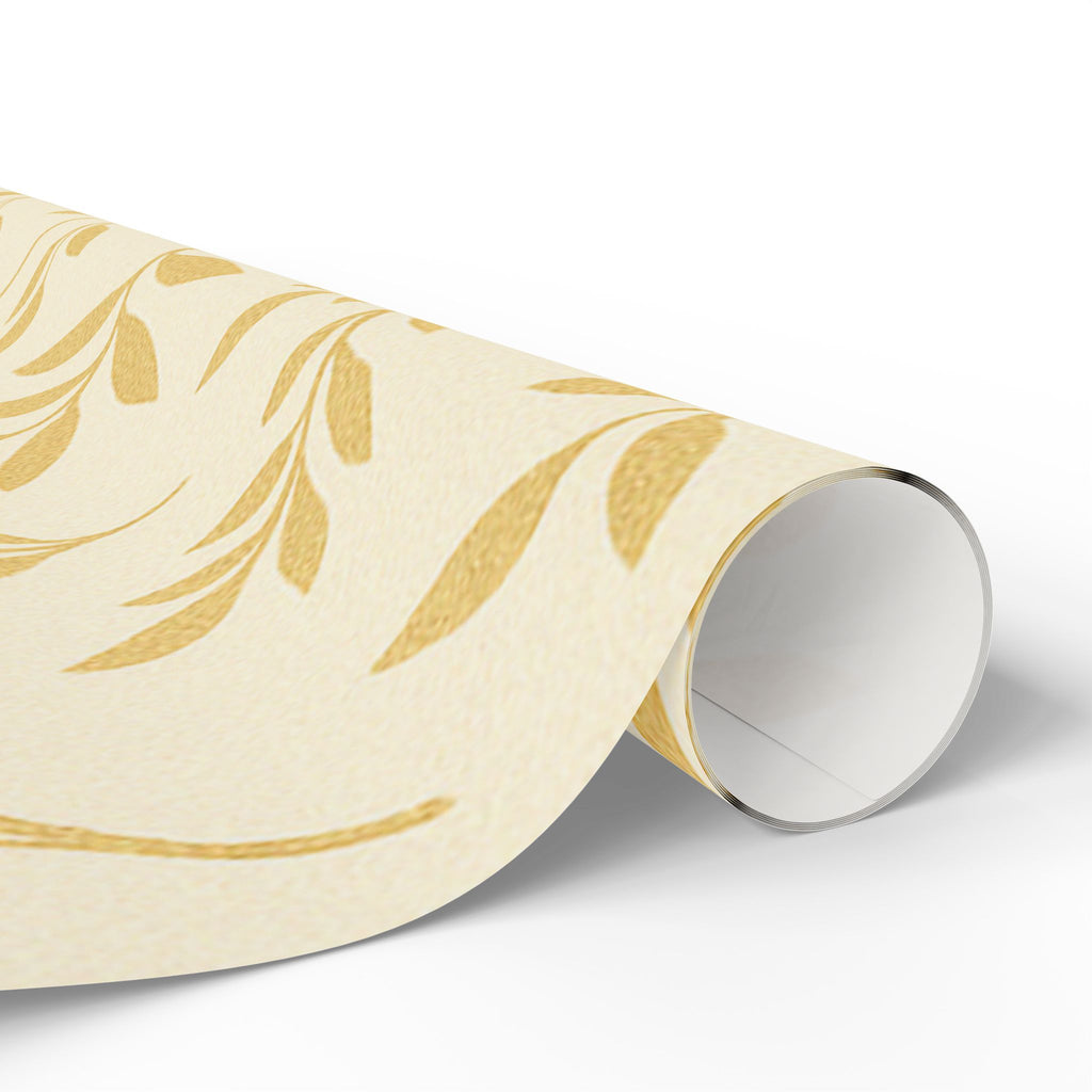 Gold Botanical Leaf Wrapping Paper – Elegant Nature-Inspired Gift Wrap on Ivory
