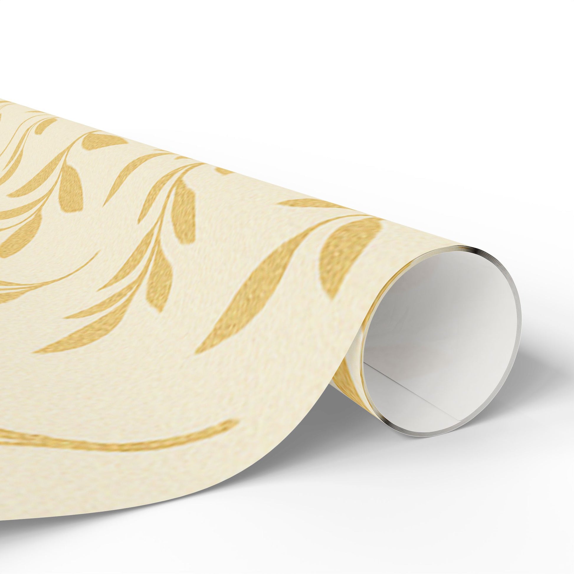 Gold Botanical Leaf Wrapping Paper – Elegant Nature-Inspired Gift Wrap on Ivory