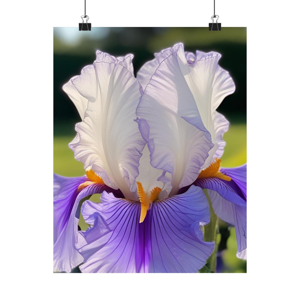 Iris Flower Photography Print – Purple & White Botanical Wall Art, Macro Nature Photo