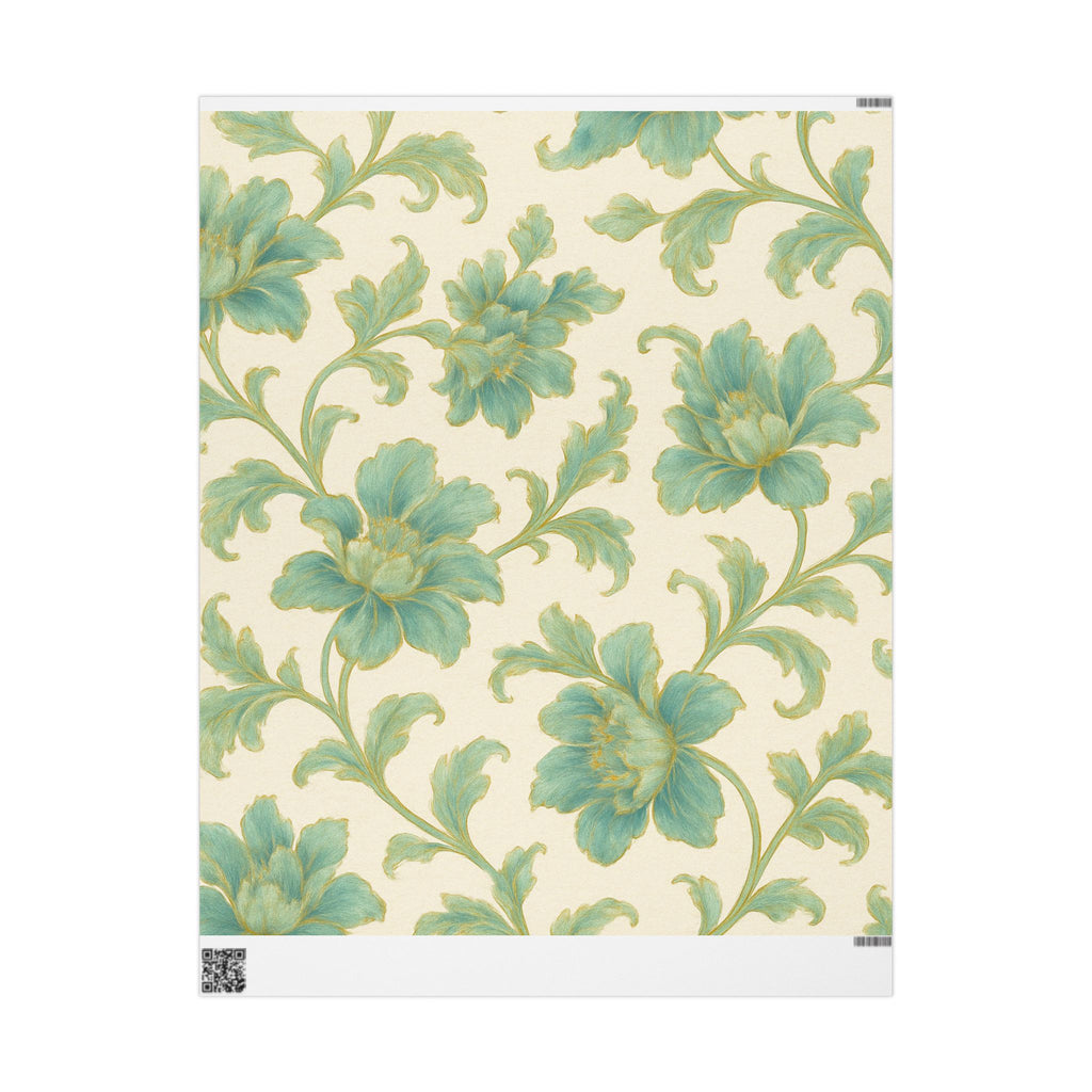 Teal Bloom Wrapping Paper – Elegant Hand-Painted Floral Gift Wrap with Gold Accents for Weddings & Special Occasions