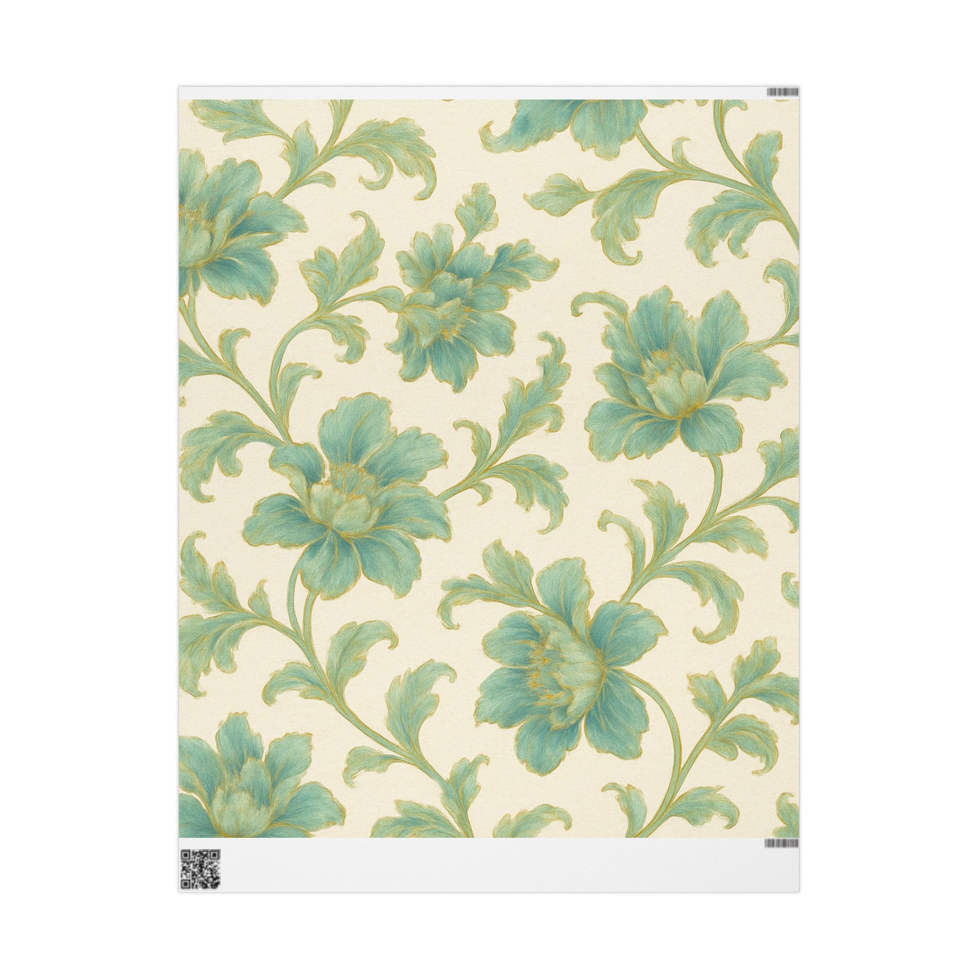 Teal Bloom Wrapping Paper – Elegant Hand-Painted Floral Gift Wrap with Gold Accents for Weddings & Special Occasions