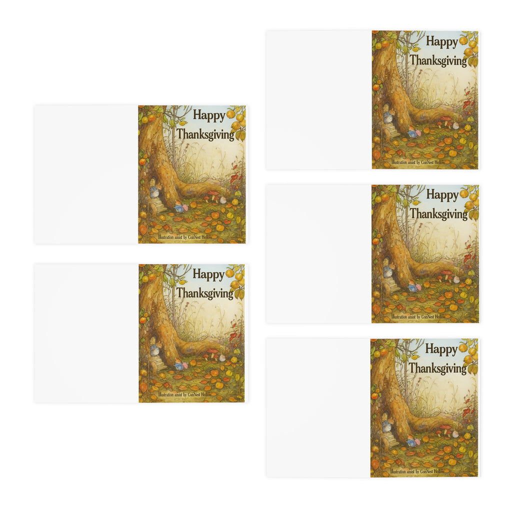 Happy Thanksgiving Mice Woodland Greeting Card – Cozy Autumn Treehouse Mice Illustration – CoziNest Hollow