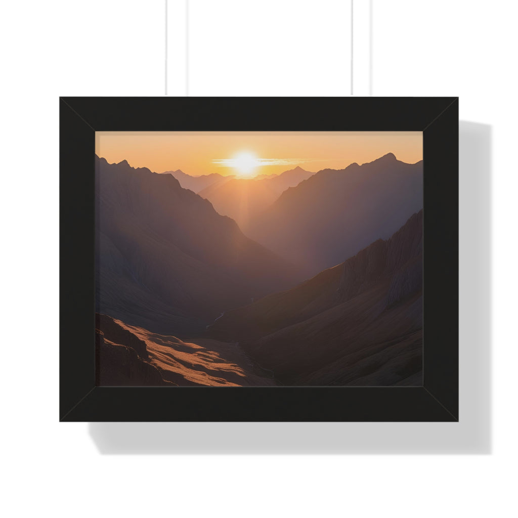 Serene Mountain Sunset Framed Horizontal Poster - Perfect Wall Art for Nature Lovers