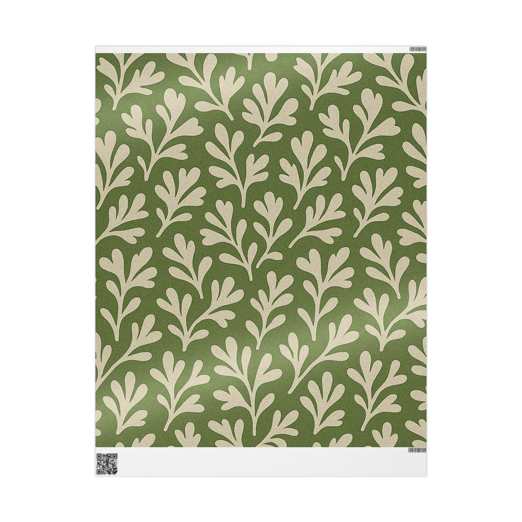 Elegant Green Leaf Wrapping Paper with Natural Botanical Pattern