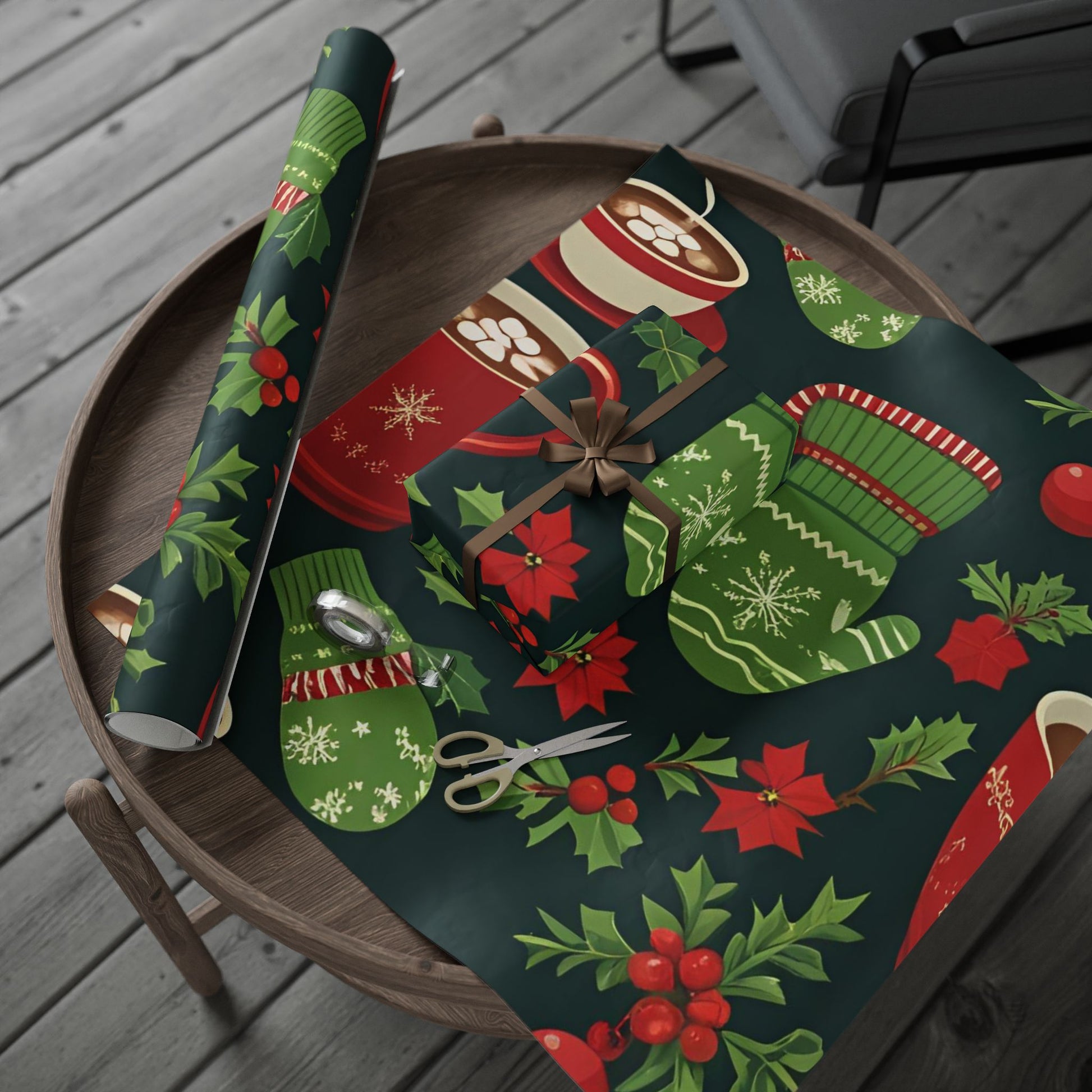 Holiday Mittens & Hot Cocoa Wrapping Paper – Festive Christmas Gift Wrap with Red Mugs