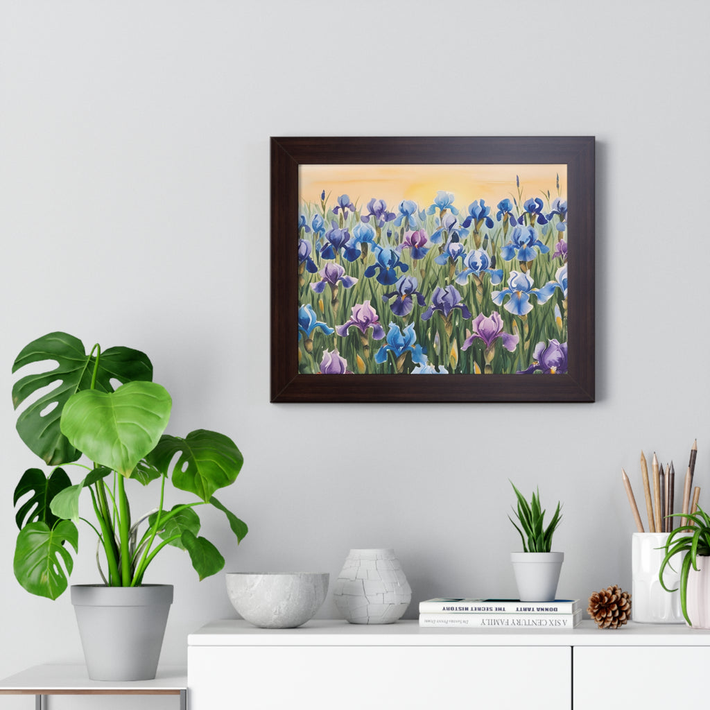Field of Irises Framed Watercolor Print – Purple & Blue Floral Wall Art Poster