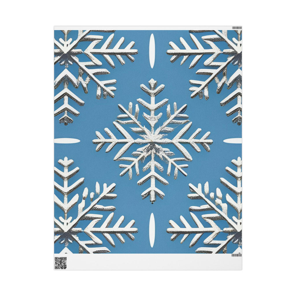Silver Snowflake Wrapping Paper – Elegant Holiday Gift Wrap on Winter Blue Background