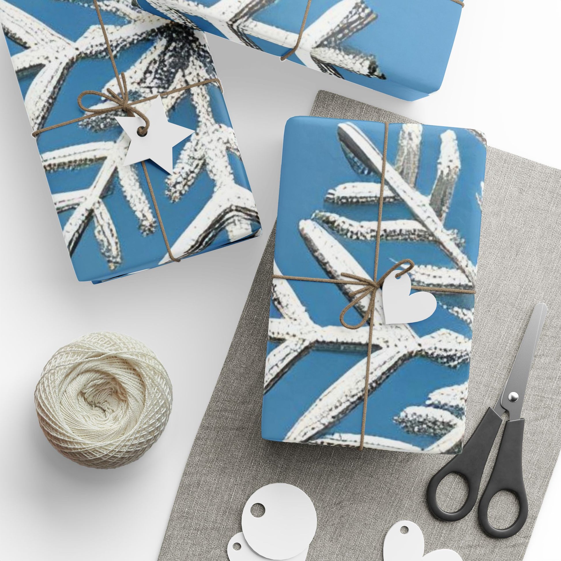 Silver Snowflake Wrapping Paper – Elegant Holiday Gift Wrap on Winter Blue Background