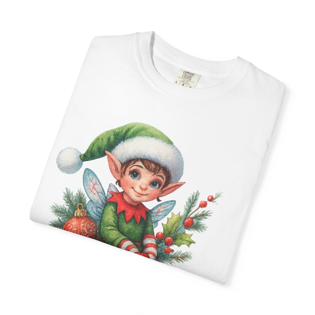Christmas Elf on Books T-Shirt — Cute Holiday Elf Reading Graphic Tee