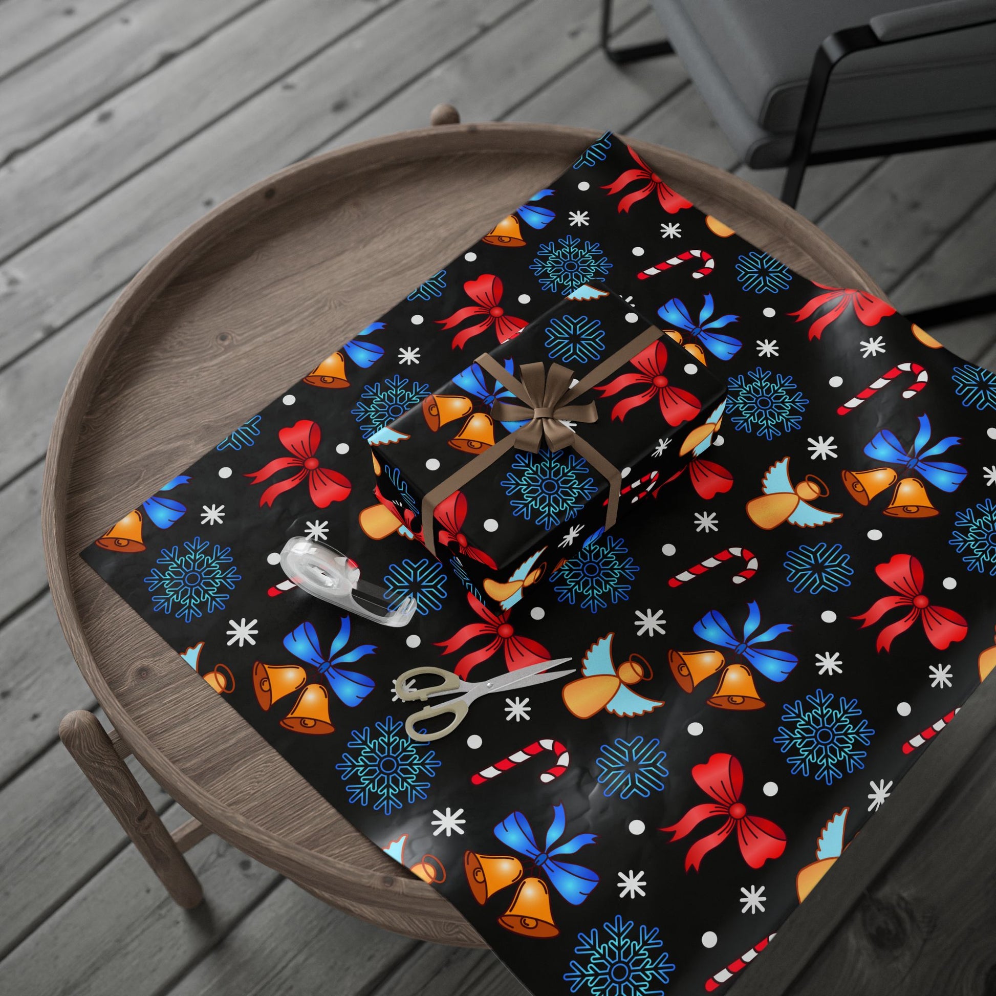 Golden Bells and Bows Wrapping Paper – Festive Angel and Candy Cane Christmas Gift Wrap - As Designer