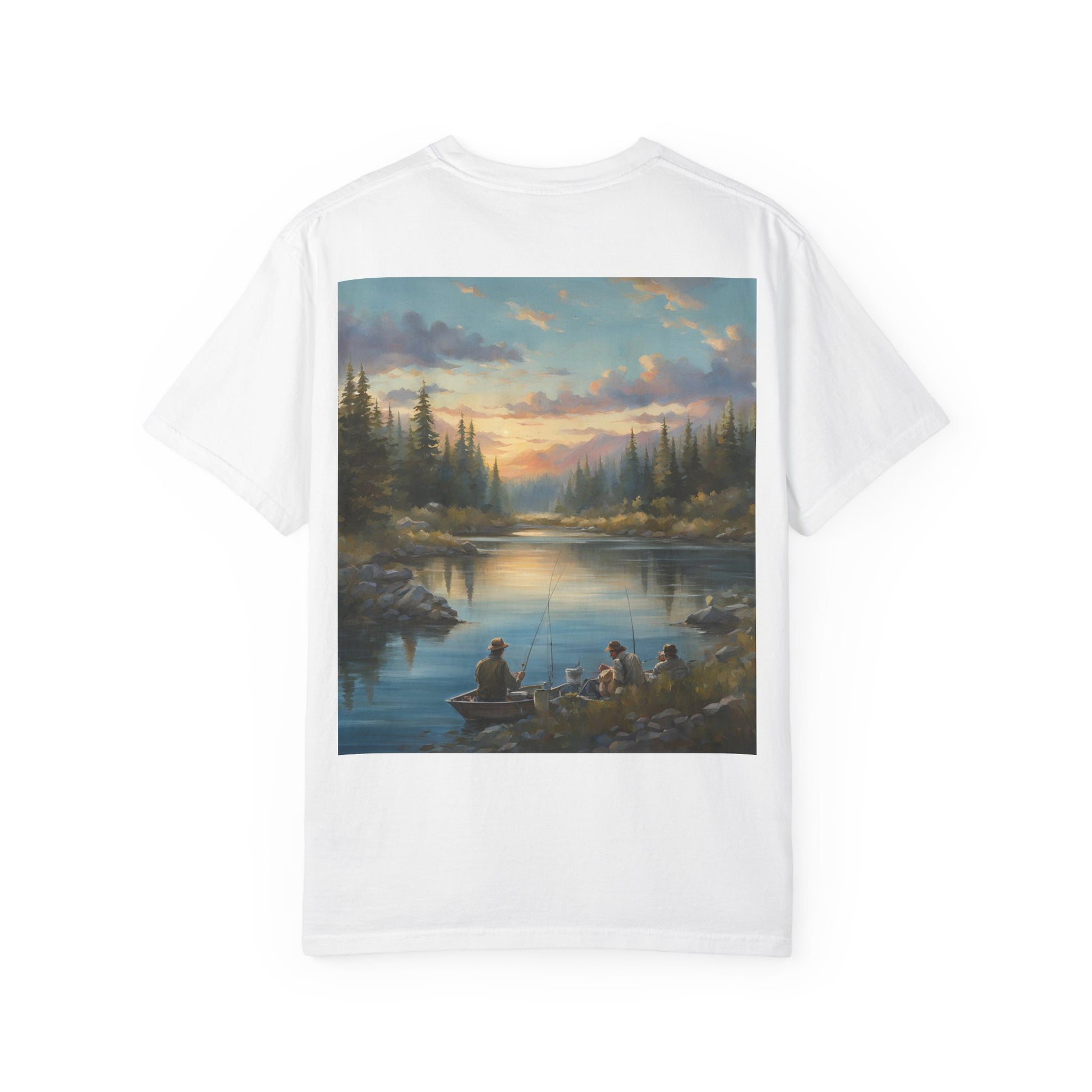 Serene Nature Fishing T-Shirt - Garment-Dyed Unisex Tee with Scenic Back Design