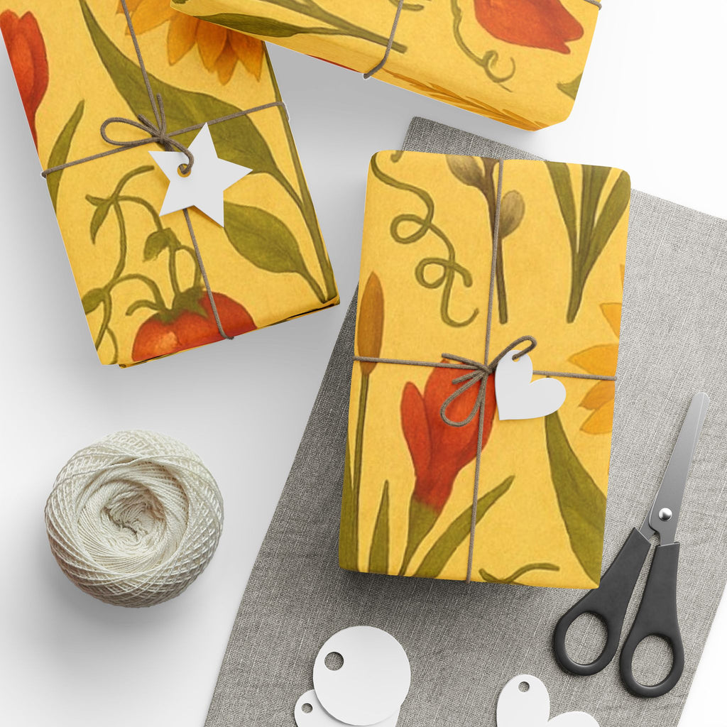 Sunflower Tomato Wildflower Wrapping Paper Yellow Garden Theme