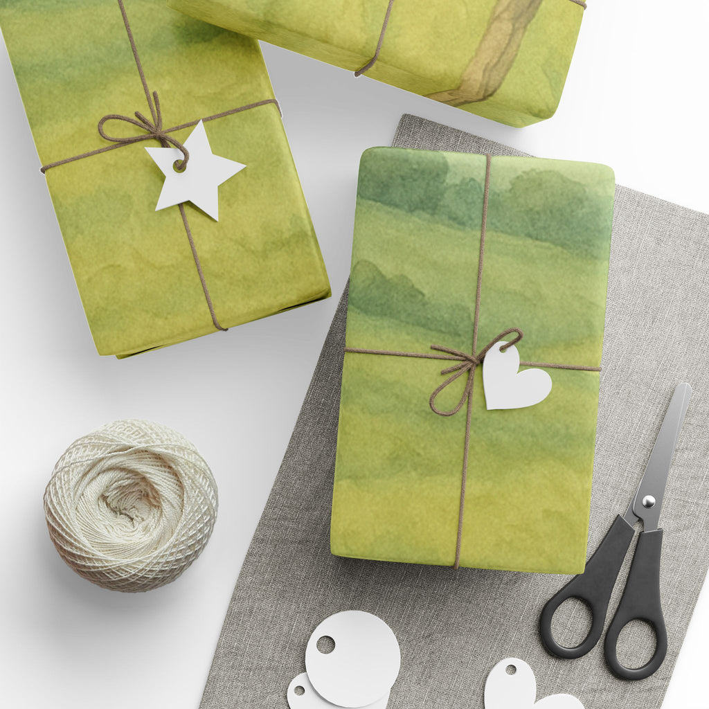 Pastoral Countryside Cow Print – Serene Farm Landscape | Paper Pleasures, Rustic Farm-Themed Wrapping Paper for Eco-Friendly Gifts