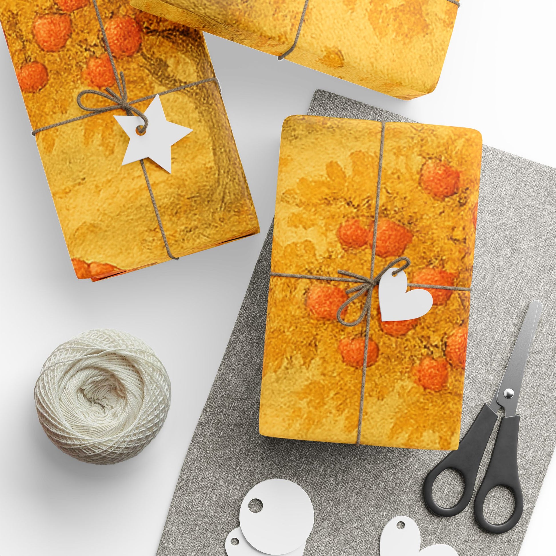 Golden Orchard Harvest Print – Autumn Apple Tree Wall Art or Gift Wrap | Paper Pleasures Autumn Harvest Wrapping Paper - Festive Orange Orchard Design for Fall Celebrations