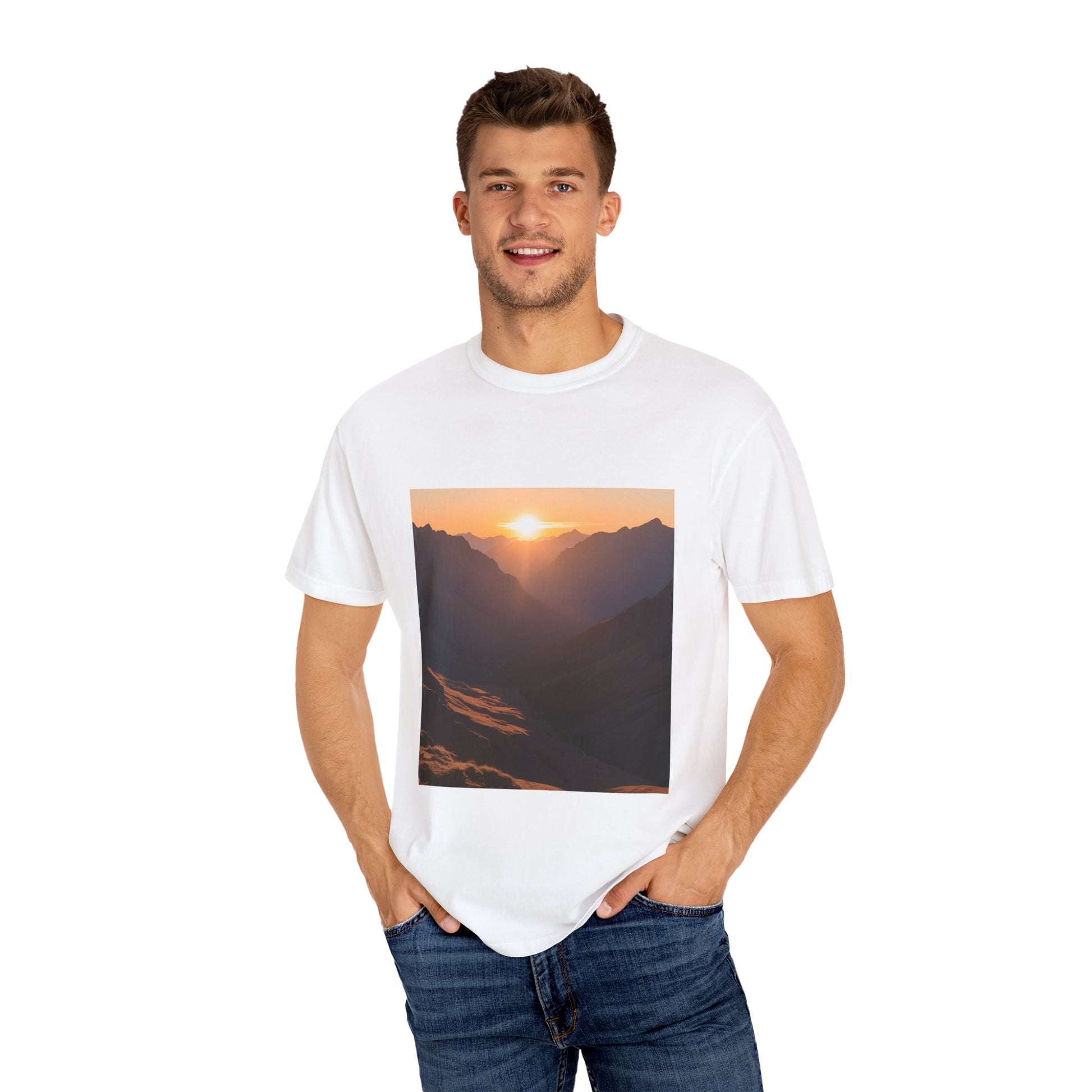 Sunset Mountain T-Shirt - Garment-Dyed Nature Tee for Outdoor Lovers
