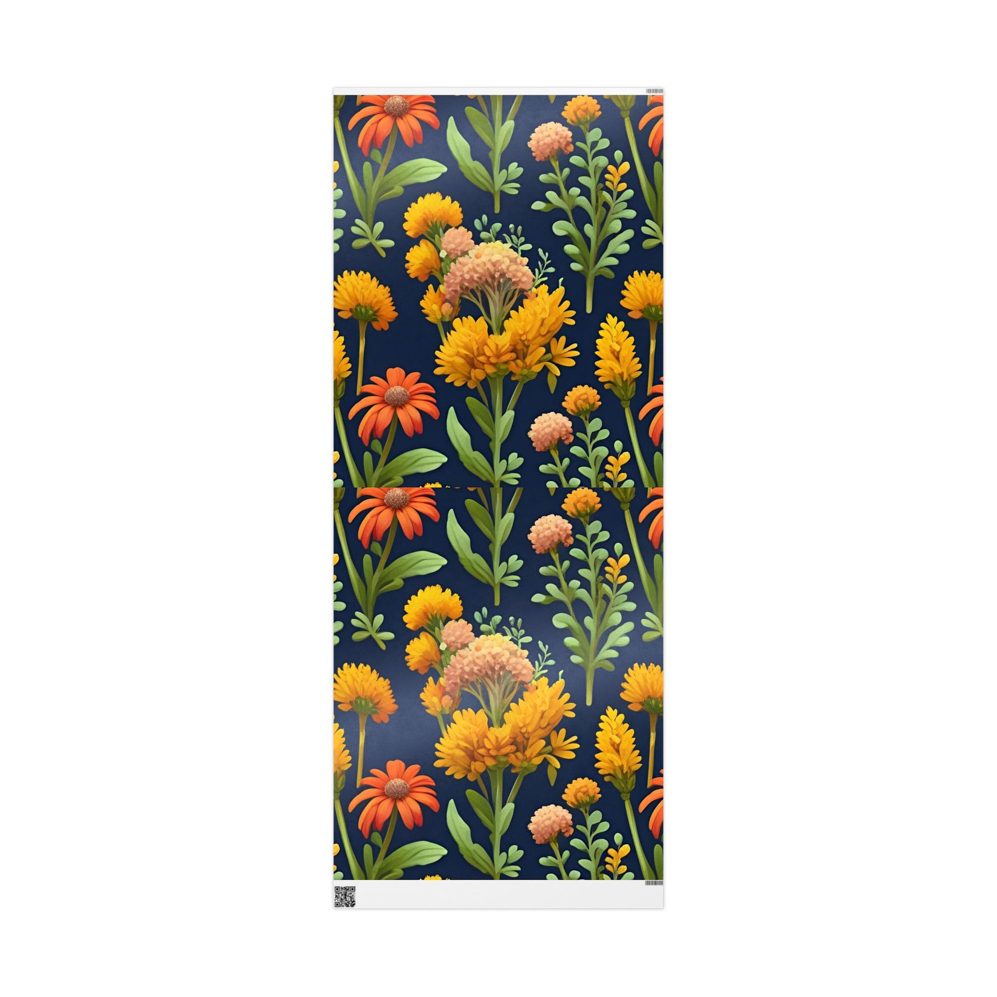 Golden Marigold and Coneflower Wrapping Paper – Elegant Wildflower Gift Wrap on Navy Background