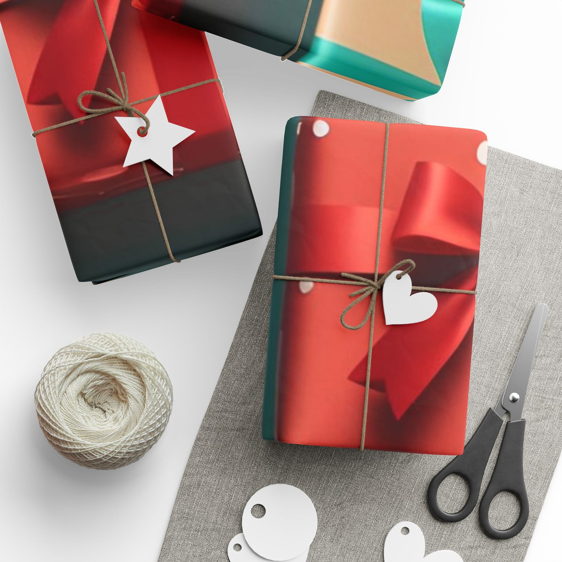 Red and Kraft with Bows and Lights Wrapping Papers - Festive Holiday Gift Wrapping Paper