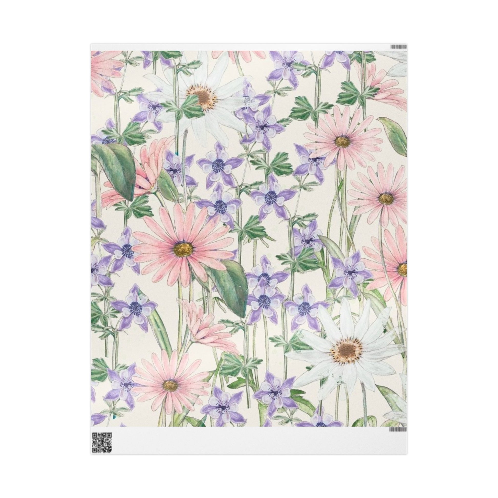 Pastel Daisy and Bellflower Wrapping Paper – Watercolor Wildflower Gift Wrap