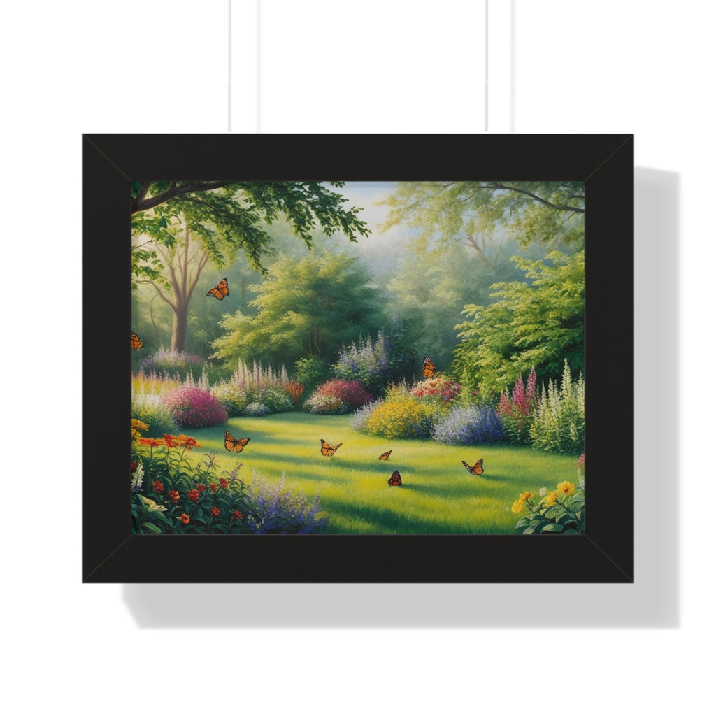 Serene Nature Framed Poster - Butterfly Garden Print for Home Decor